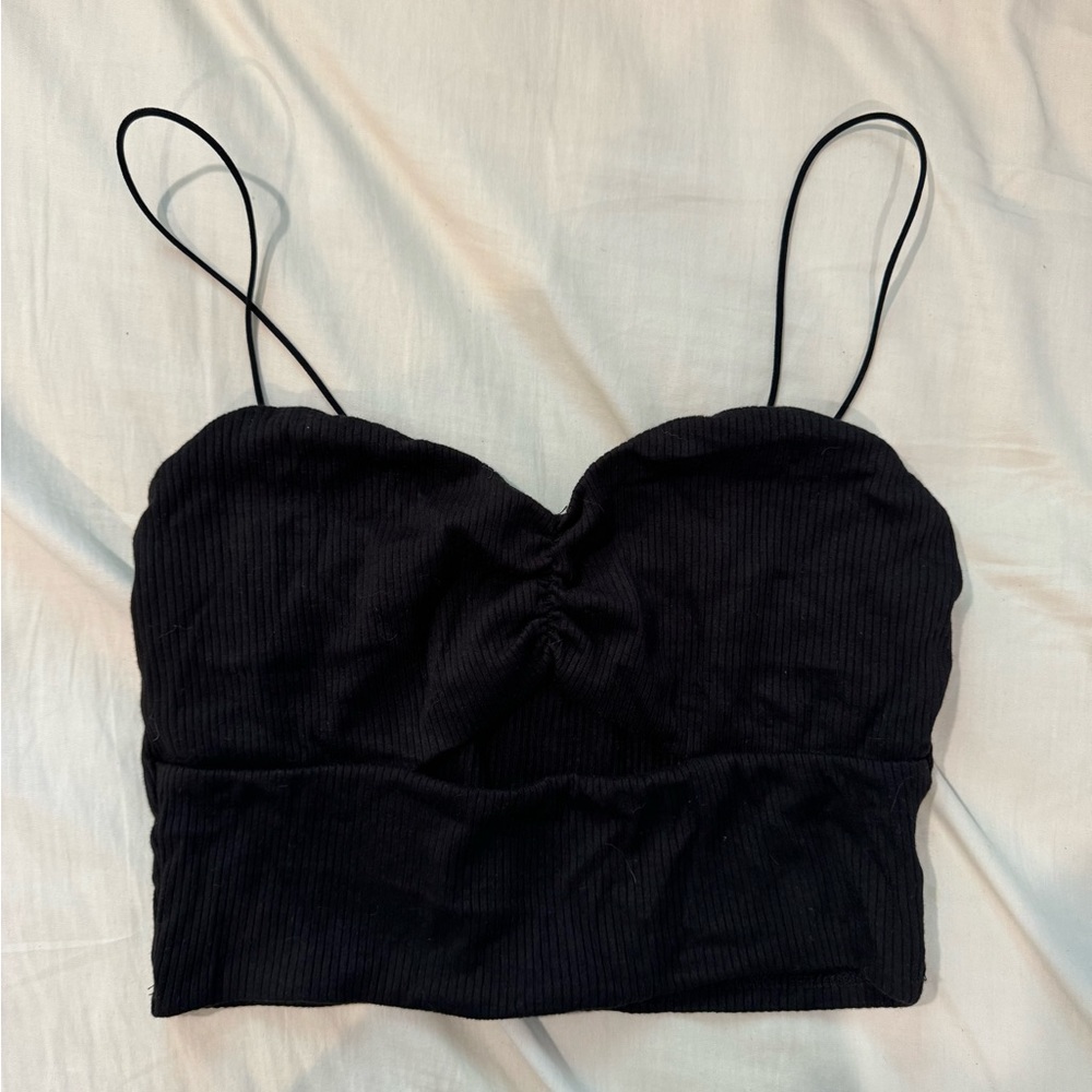 urban outfitters black cannon ribbed cutout cami crop top